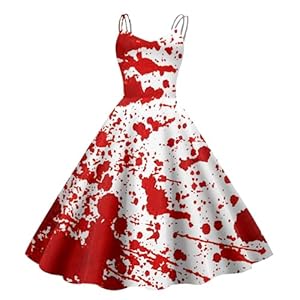 Kleider Damen Sommer, Halloween Kostüm Damen Kleid Blutiges A-Linien Maxikleid Lässig Terrifier Horror Braut Sexy Hexenkostüm Blutbedruckt Partykleid Midikleid Cocktailkleid