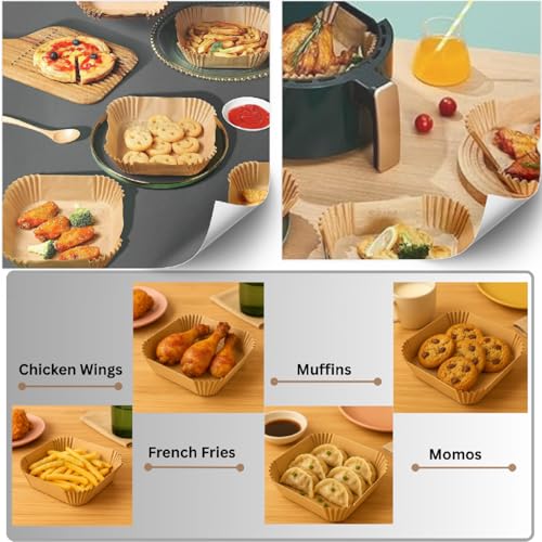 Image of SNMMIFER 100 Pcs Square Air Fryer Paper Sheets, Disposable Parchment Airfryer Paper Sheets, Air Fryer Liners for 5-8 QT, Oil-Proof, Heat Resistant for Frying, Baking, Cooking, Roasting and Microwave