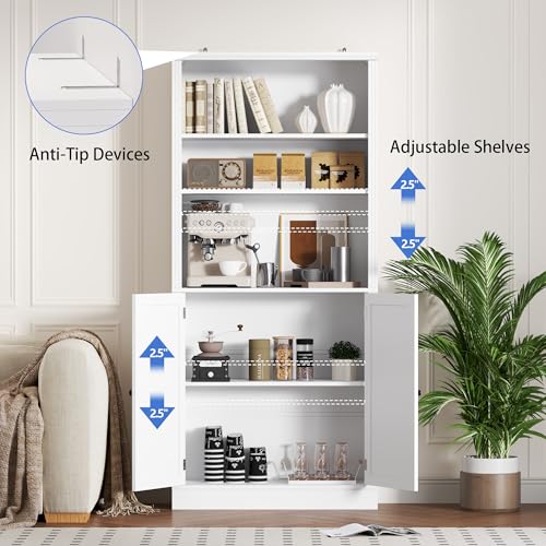Image of BORNOON 70.1 inch Tall Bookshelf with Cabinet, 5-Tier Floor Standing Bookcase with Doors & Adjustable Shelves, 31.5 inch Wide Storage Shelf, Metal Handles, Modern Organizer for Home Office, Living Room