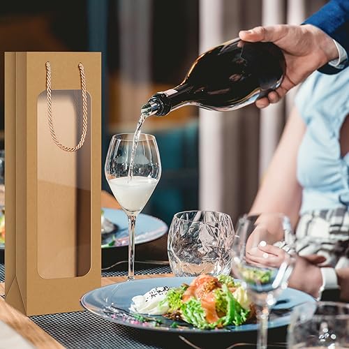 Tioncy 24 Pcs Wine Gift Bag Clear Window Wine Bags For Wedding Gifts Bottle Wine Bags With Handles Reusable Flower Wine Bags Bulk For Christmas Thanksgiving New Year Holiday Birthday thumb #5