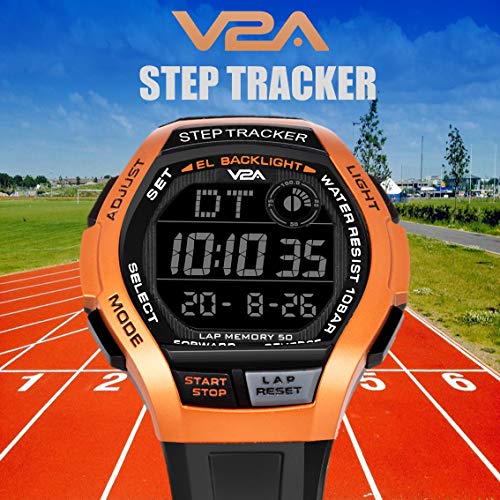 Image of V2A STEPO 50 Lap Memory 5ATM Waterproof Unisex Fitness Sports Watch with Step Counter Stop Watch and Countdown Timer (Black-Grey)