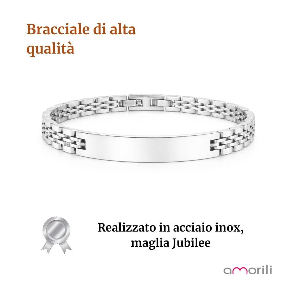 Bracciale Uomo Personalizzabile con Incisione in Acciaio Inox Maglia Jubilee – Gioiello Maschile Personalizzato con Frasi e Date – Idea Regalo Uomo