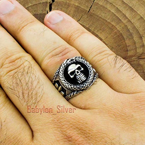 Solid 925 Sterling Silver Retro Gothic Biker Skull Luxury Turkish Men's Ring4