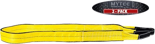 Miniatura 2 de Mytee Products Paquete de 2 eslingas de elevación de tela de 2 pulgadas x 12 pies, correas de elevación verticales de 6400 libras, ojales trenzados