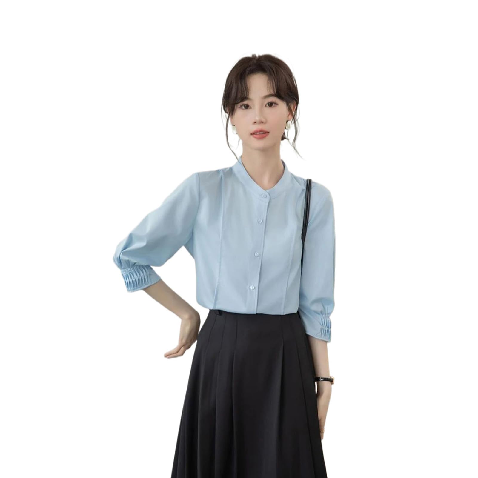 Blusa de gasa para mujer, manga 3/4, elegante, formal, informal, a juego