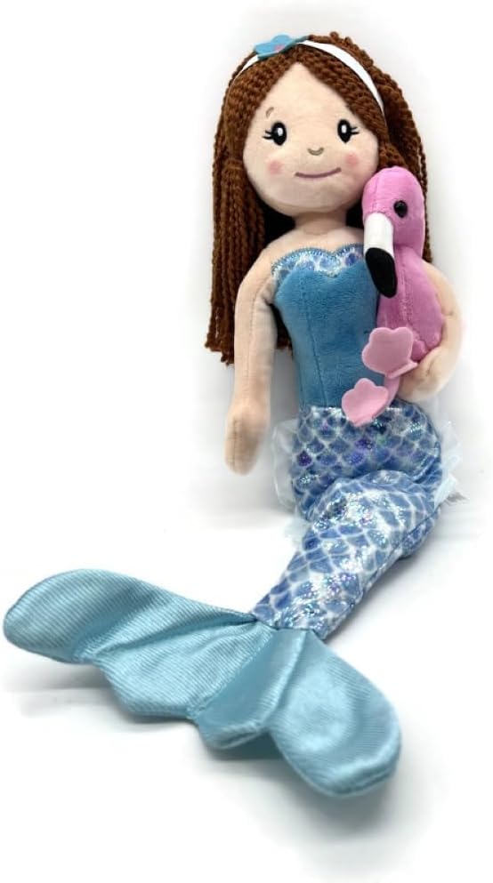 The Petting Zoo Mermaid Doll with Flamingo Stuffed Animal- Great Gifts for Girls, Mermaid Plush Doll with Flamingo Plush Toy, 17 inch (Red Hair)