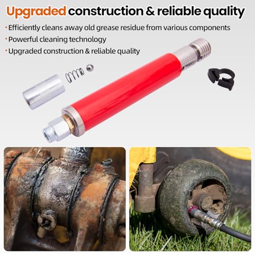 Image of Upgraded Grease Fitting Cleaning Tool [304 Piston Rod], Zerk Fitting Cleaning Tool, Remove Old Dried Grease from Fittings, Pins, Shafts, Bushings, and Joints (Red)