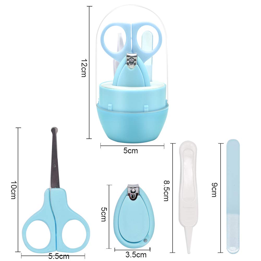 Set di tagliaunghie 4 in 1 per bambini, con custodia, kit tagliaunghie per bambini, manicure e pedicure, set tagliaunghie per neonati, neonati e bambini (blu)