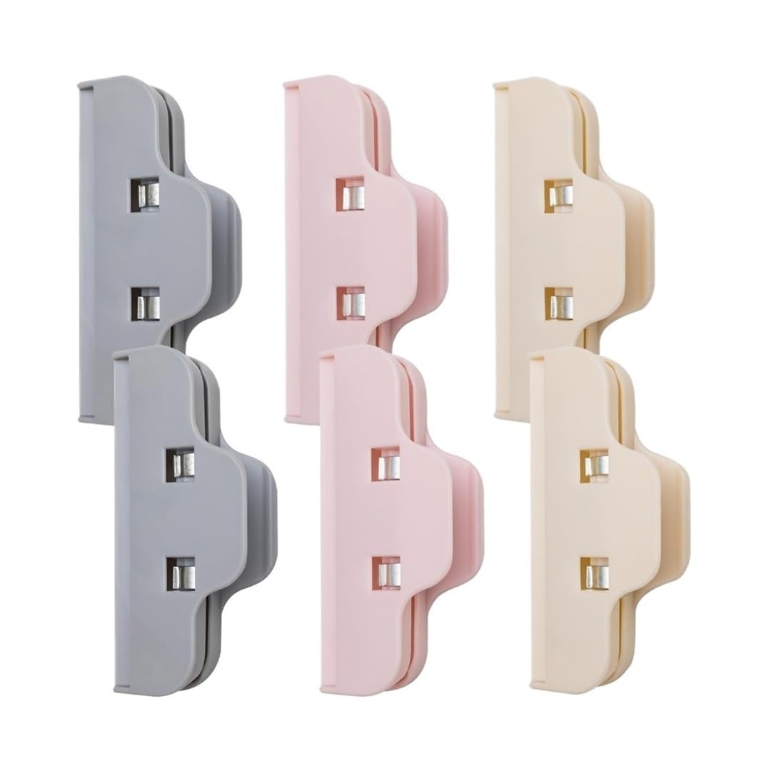 6 Pcs Chip Clips, Reusable Snack Bag Sealing Clip, Storage Sealer，Packaging Kitchen Clamp(2 each of 3 colors)