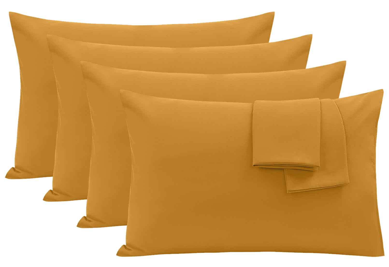 Oxford Homeware Ochre Pillow Cases 4 Pack- Soft Brushed Microfiber Standard Size Pillowcases Envelope Closure, Fade & Wrinkle Resistant Breathable Bed Pillow Covers (50 x 75 cm)