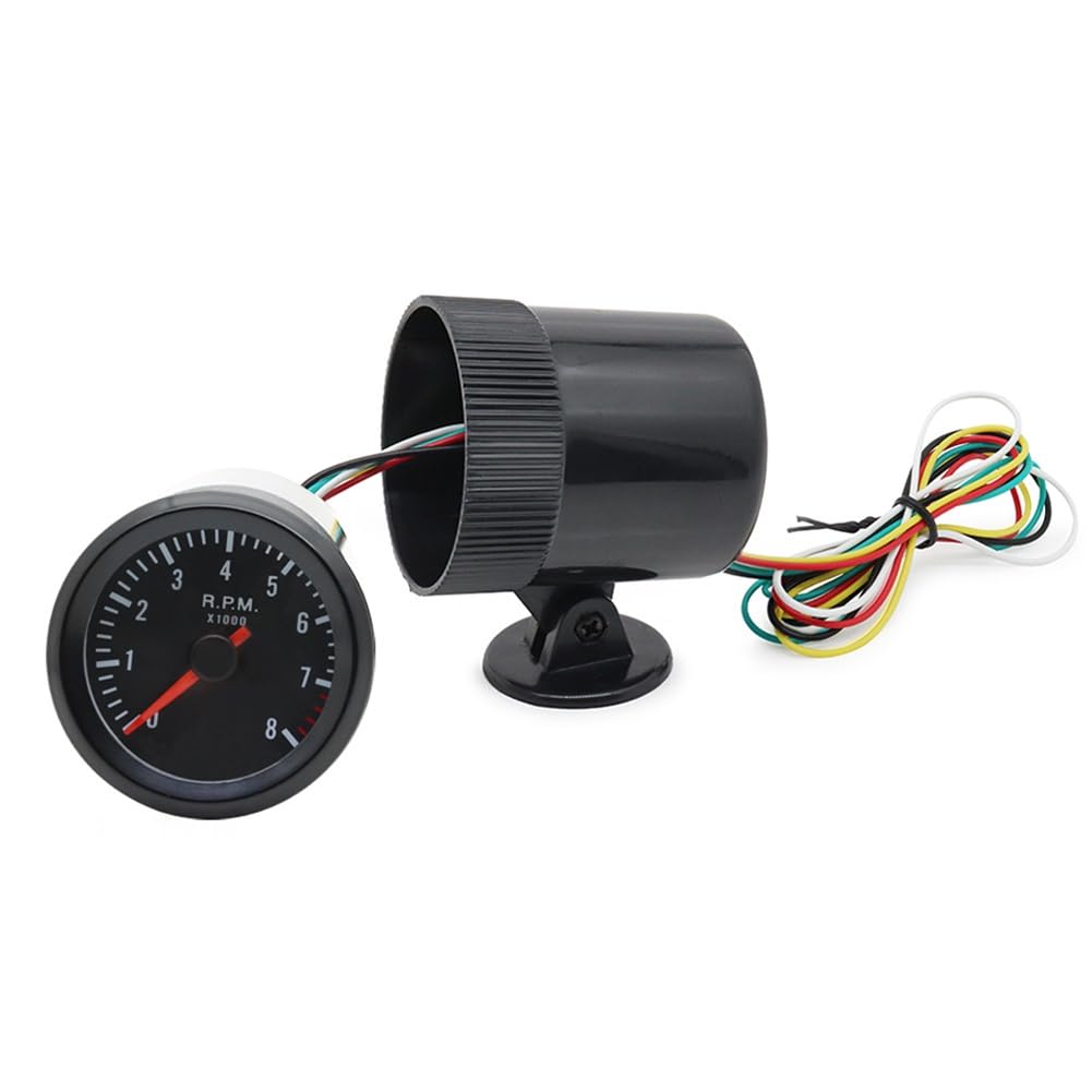 Tacómetro Analógico de 2 Pulgadas 52 mm, Medidor RPM 0-8000 para Automóvil Gasolina 1-8 Cilindros