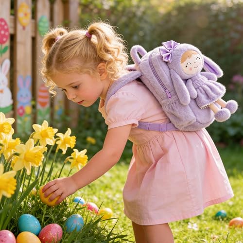 Image of Gloveleya Back to School Gifts for Girls Bunny Toddler Backpack Plush Bag Baby Gift for Girl 2+ Years Old with Detachable Purple Rabbit Doll