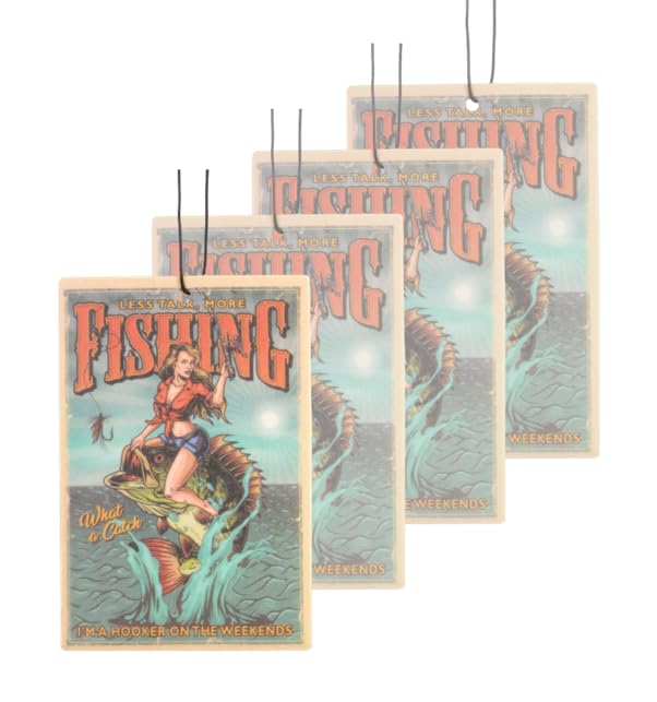 Image of Outdoor Fishing Adventure Car Air Freshener 4 Pack Scented With Premium Oils By Fresh Fresheners (Vintage Fishing)