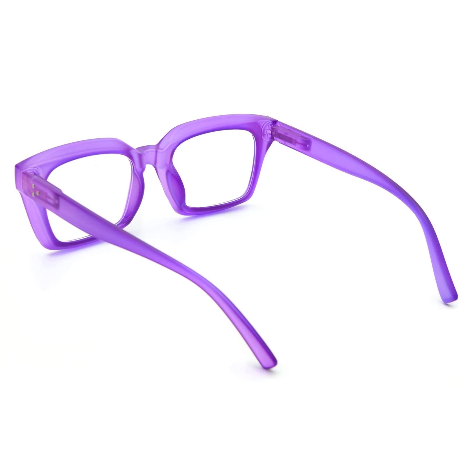 Amorays Occhiali da Lettura Oversize Square Frame Vintage con Anti Luce Blu Lenti Cerniera a Molla Occhiali Presbiopia Lettori per Donna Uomo 6561NEW(Viola,+1.0)
