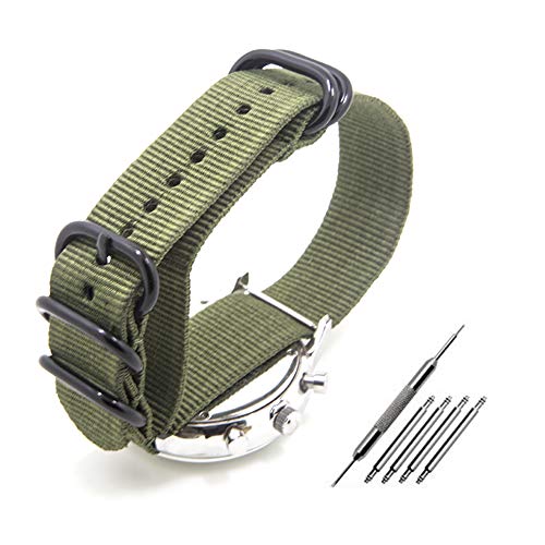 Watch Band with Ballistic Nylon Strap NATO Band 20mm 22mm 24mm Replacement NATO Zulu Watch Strap with Black Heavy Buckle Watch Band (green, 20mm)
