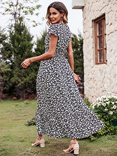 Image of PRETTYGARDEN Womens Dresses 2026 Summer Maxi Dress Boho Short Sleeve V Neck Swiss Dot Ruffle Tiered Smocked Flowy Long Dress