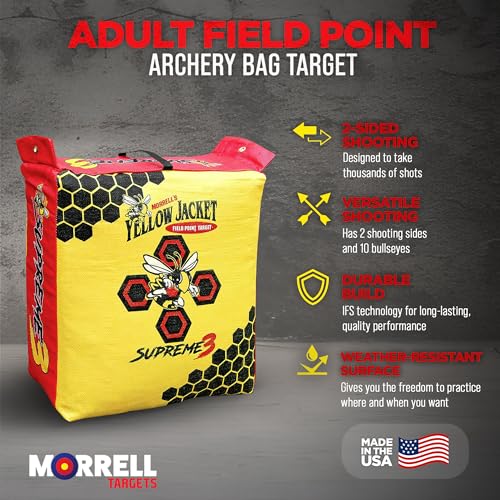 Image of Morrell Yellow Jacket Supreme 3 Archery Target, 23 inch x 12 inch - Weatherproof, 54 Layers, Dual-Side Shooting Target Bag for Backyard Compound Bow Practice