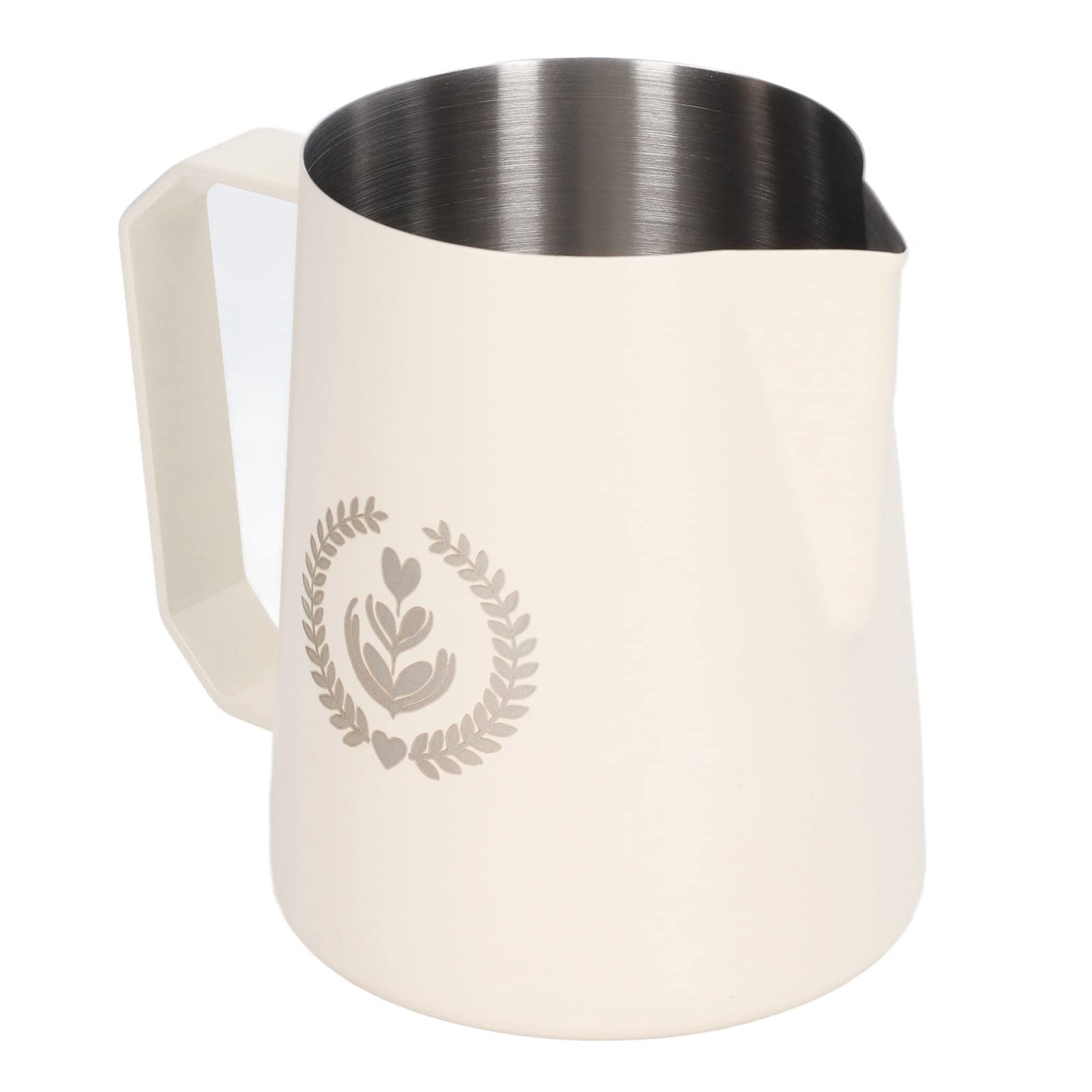EMUKOEP Diseño de Colada Elegante 450ml de la Jarra de Espuma de Leche de Acero Inoxidable 304 para Bebidas de café (Blanca)