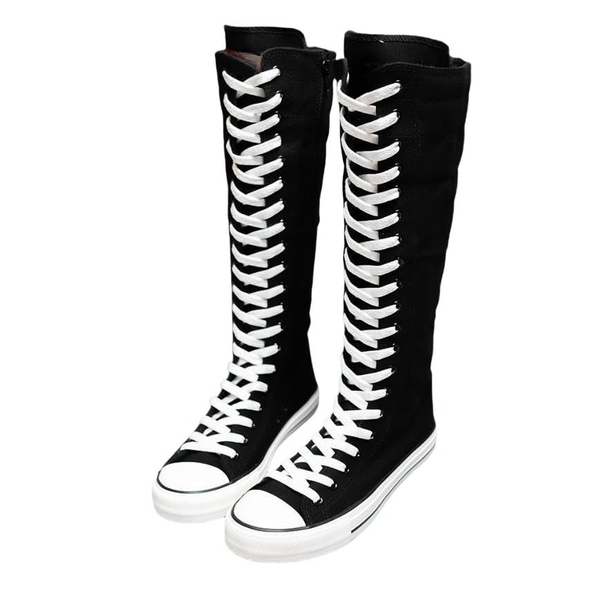 Women's Canvas Boots Women Lace Up Sneakers Boots Tall Knee High Platform Boots Comfort Platform Walking Boots with Zipper