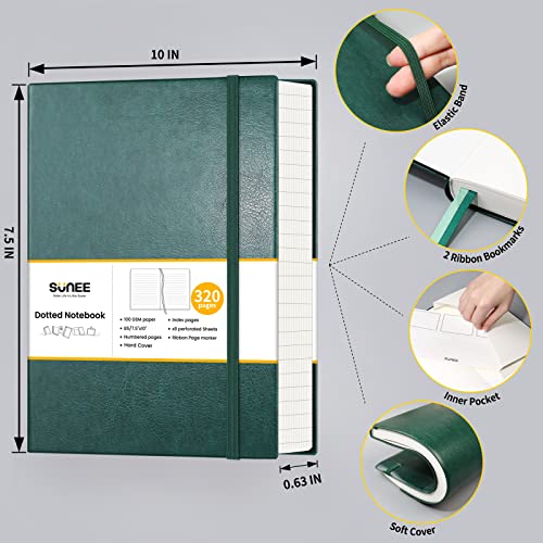 Sunee B5 College Ruled Lined Journal Notebook With 320 Pages 7.5X10 Inches 100Gsm Writing Paper, Softcover Large Thick Journal With Green Vegan Leather Cover And Numbered Sheets #TOP1
