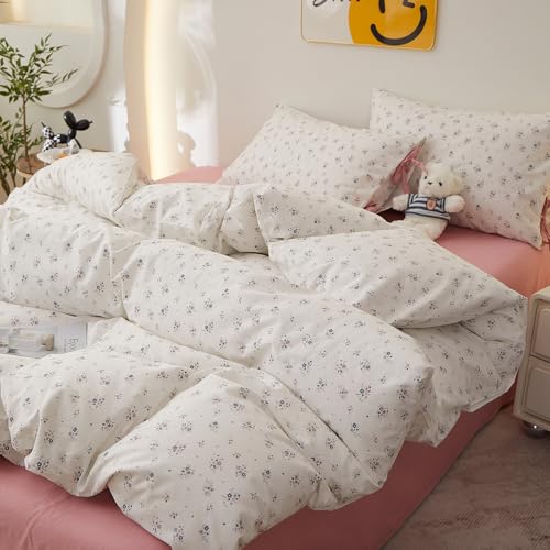 Image of Vintage Floral Comforter Full Size Comforter Set, Aesthetic Botanical Flowers Pattern Lightweight Comforter Set for All Seasons, Farmhouse Cottagecore Bedding Comforter with 2 Bowknot Pillowcases