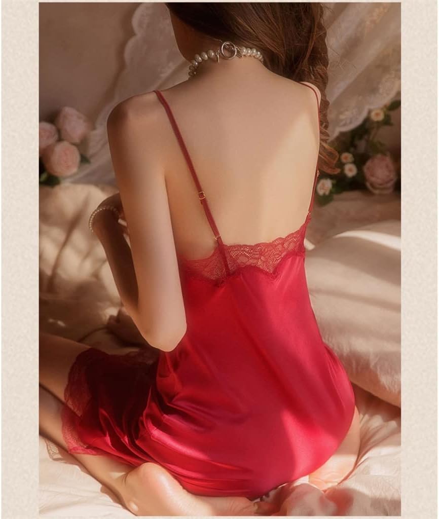 sexy pajamas female lace spring and autumn ice silk suspender nightdress