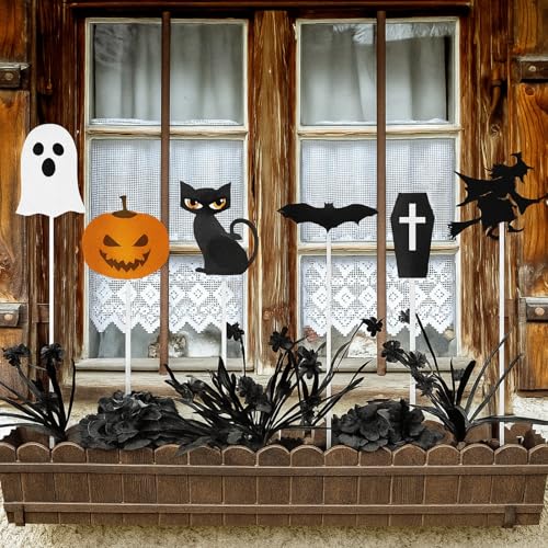 6 Pcs Metal Halloween Planter Stake Halloween Props Potted Plant Decor 13''