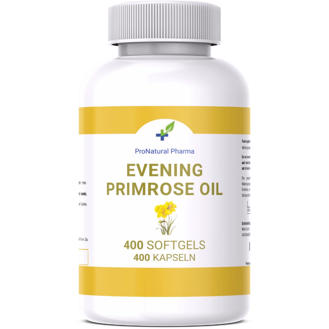 Huile d'onagre 10% GLA |400 ​​​​gélules | Gélules 500 mg d'huile + Vitamine E ProNatural Pharma. Soulagement des symptômes menstruels | Santé des femmes
