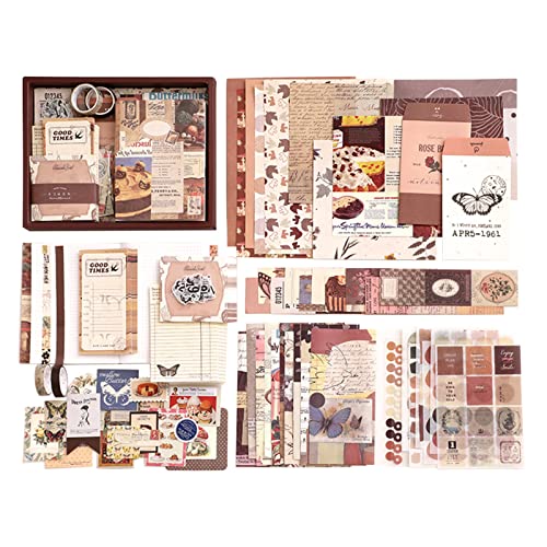 UPSYTIO Vintage Scrapbook Kit, Journaling Scrapbooking Supplies with A6 Grid Notebook, Aesthetic Paper, Stickers, Washi Tape for DIY Craft (346pcs)
