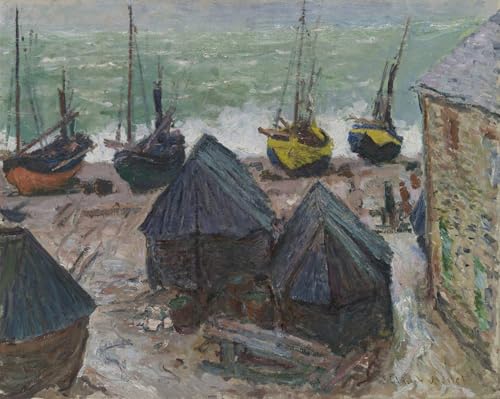 Affiche Monet bateaux sur la plage d'Étretat : poster décoratif graffiti 60x90cm