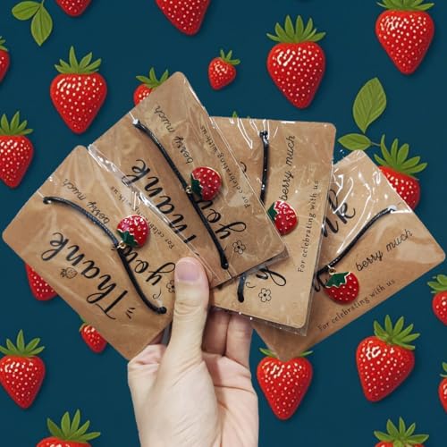 Strawberry Party Favors Cute Bracelet Bulk Gifts with Thanks Card for Strawberry Party Supplies3