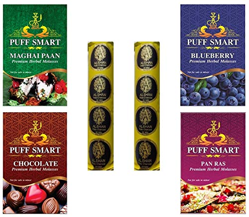 PUFF SMART Premium Herbal Molasses Maghai Paan, Chocolate, Blueberry, Pan Ras with 2 Polo Quick Light Bamboo Charcoal(20 Discs) Combo(100% Tobacco and Nicotine Free)-image-32