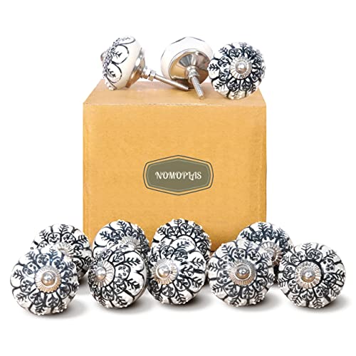 Decorative Ceramic Knobs (Set Of 12) – Black & White Dresser Knobs For Drawers Or Cabinets - Handmade & Hand Painted Cabinet Handles - Drawer Knobs And Pulls For Home, Kitchen, Wardrobe -1.5” X 1.1" #TOP1