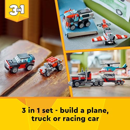 LEGO Creator 3in1 Flatbed Truck with Helicopter Toy to Propeller Plane and Fuel Lorry to Hot Rod and SUV Car Toys for 7 Plus Year Old Boys, Girls and Kids who Love Cool Vehicles, Gift Idea 31146 - Image 8