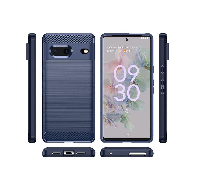 Image of NPRC Hybrid Ultra Slim Protective Case TPU Non-Slip Carbon Fiber Texture Shockproof Case Cover for Google Pixel 7 - Blue