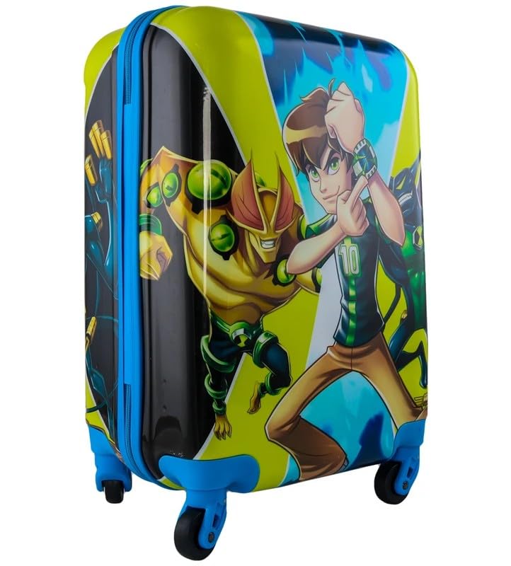 Image of ADSON Abs Kids Trolley 360 Rotating Luggage 360 Degree Wheels Non-Breakable 20 Inch Kids Hardsided Suitcase with 4 Wheels, 360 Degree Wheel Travel Trolley Bag (Green Ben 10)