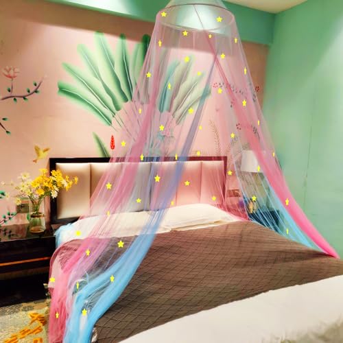 Eimilaly - Cielo de Cama Doble Color, se Ilumina en el Negro, Rosa, Azul, mosquitero para Cama para niña, decoración de Dormitorio, Puerta única