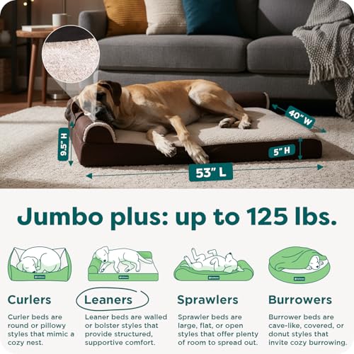 Image of FurHaven Orthopedic Dog Bed for Large Dogs, L-Shaped Chaise Contour Mattress with Solid Orthopedic Foam Slab for Joint Support, Removable Washable Cover, Jumbo Plus XXL, Faux Fur & Suede, Espresso
