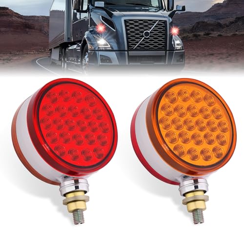 Image of 2PCS 48 LEDs Round Double Face Fender Turn Signal Lights (Red+Amber(Red+Amber Lens))