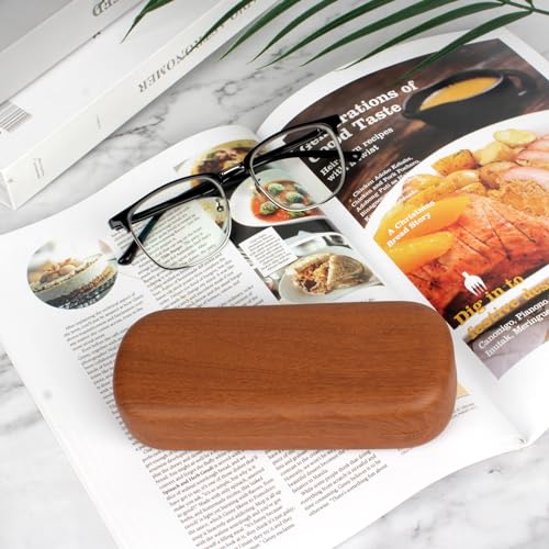 Image of Hard Shell Glasses Case, Portable Wood Grain Sunglasses Case, Large Eyeglass Cases Concise With Cleaning Cloth for Women Men