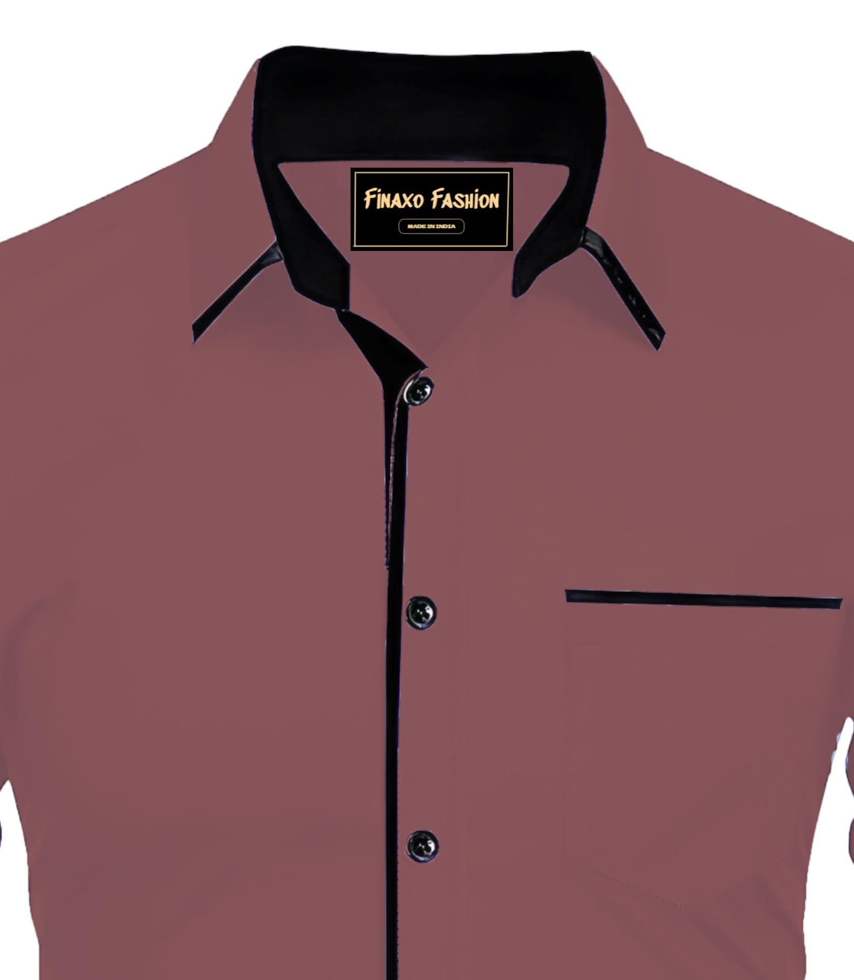 FINAXO FASHION Men's Cotton Blend Shirt, Black with Red Trim, Long Sleeve, Regular Fit (in, Alpha, L, Peach) 1