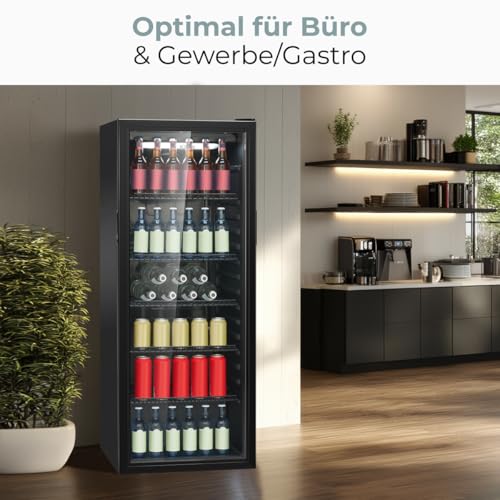 Bomann® Kühlschrank mit Glastür | Energieklasse C | 143cm | Getränkekühlschrank 2-12°C | MultiAirflow | 5 Gitterablagen | Türanschlag wechselbar | 236L | Flaschenkühlschrank | KSG 7292 schwarz