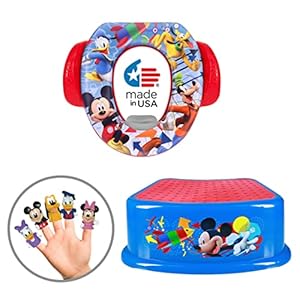Disney Mickey Mouse 3 Pc Must Have Potty Training Set – Potty Training Seat, Step Stool for Kids, Finger Puppets