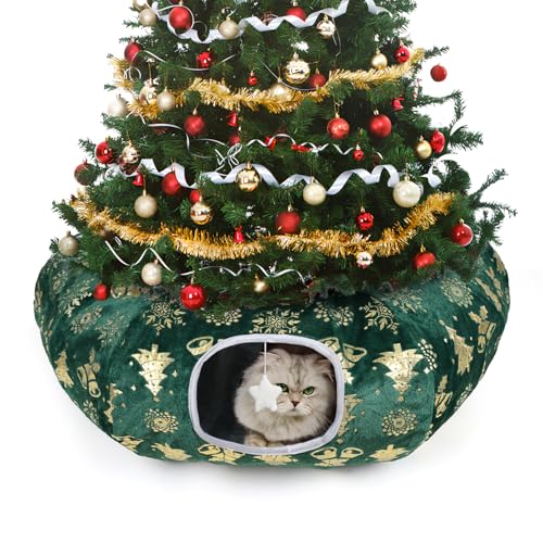 Zuqqony Cat Tunnel Bed for Indoor Cats L Christmas Tree Skirts Washable Warm Soft Indoor Cat Donut Tunnel Multifunctional Cat Interactive Playground Toys for Felines Pet Christmas Tree Decoration