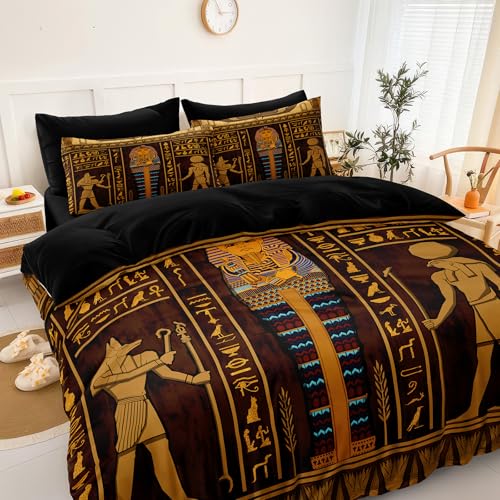 Chumerry Ancient Egypt Comforter Set Black Gold Bedding...