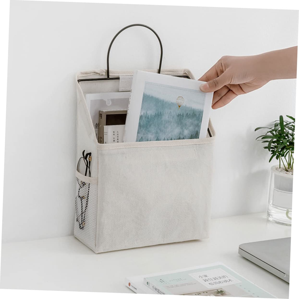 Abaodam 2 Pezzi Borsa da Appendere al Muro Bianco Organizzatore Multiuso Tasche Laterali e Tasca Principale Ampia per Casa Bagno e Cucina