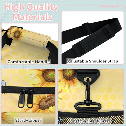 Bees And Sunflower Travel Duffle Bag - Waterproof weekend luggage bag, men's sports and fitness bag, delivery hospital storage bag, overnight luggage bag with pull rod cover2