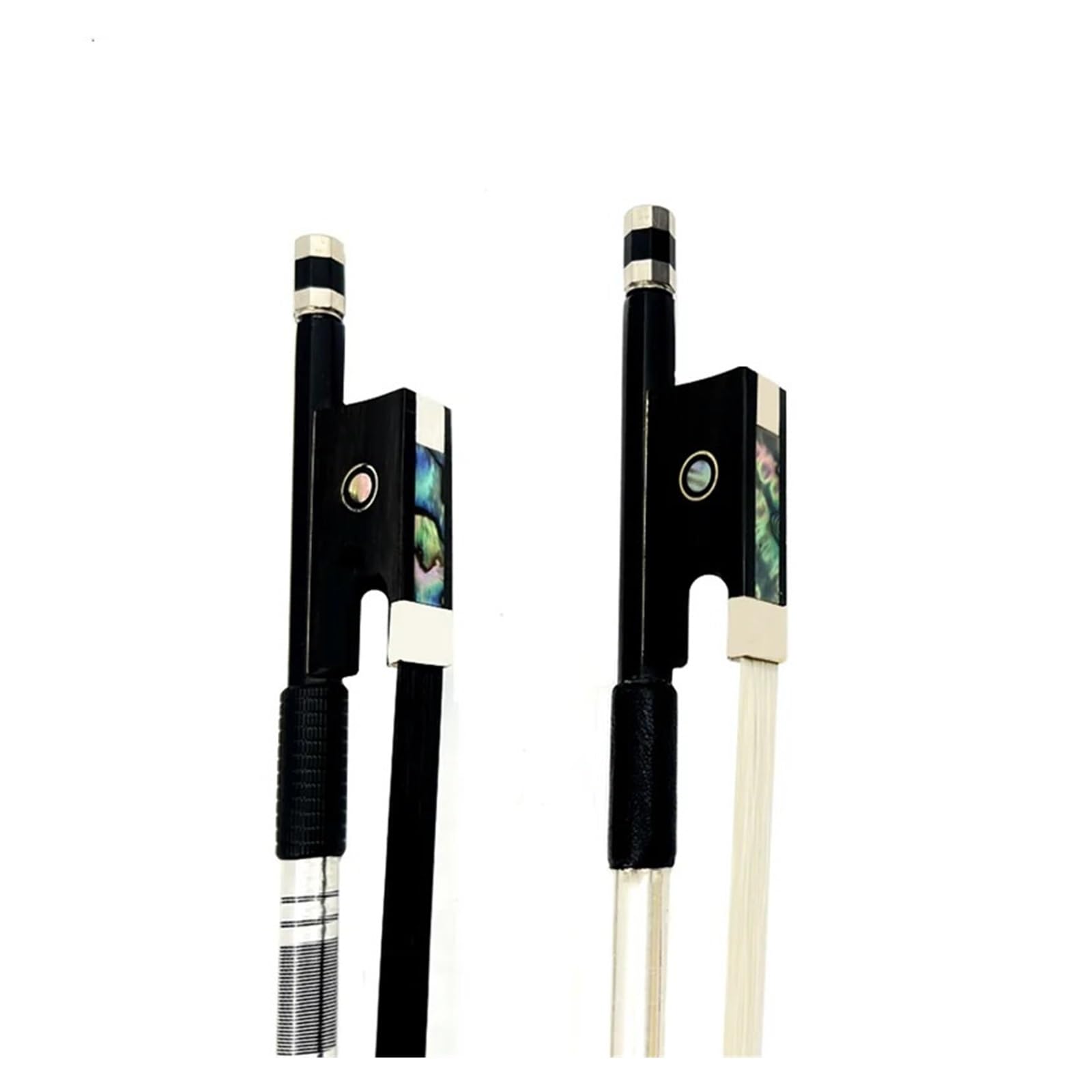 4/4 3/4 1/2 1/4 AAA arco de violín de fibra de carbono pelo de lazo blanco Natural abulón recto arco de ébano Rana violín arcos parte(4-4 violin bow)
