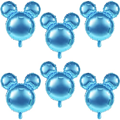 6 Pcs Mouse Head Balloons, 24'' Mouse Mylar Balloon Jumbo Mouse Head Aluminum Foil Balloons for Birthday Party Decorations Baby Shower Supplies Party Favors (Blue)