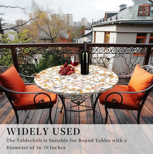 COTAIL Round Tablecloth with Elastic Edge, 36-60Inch Waterproof Table Cloth for Dinner, Outdoor, Picnic, 60inch, Autunm Bird by COTAIL - Used condition - Image 5